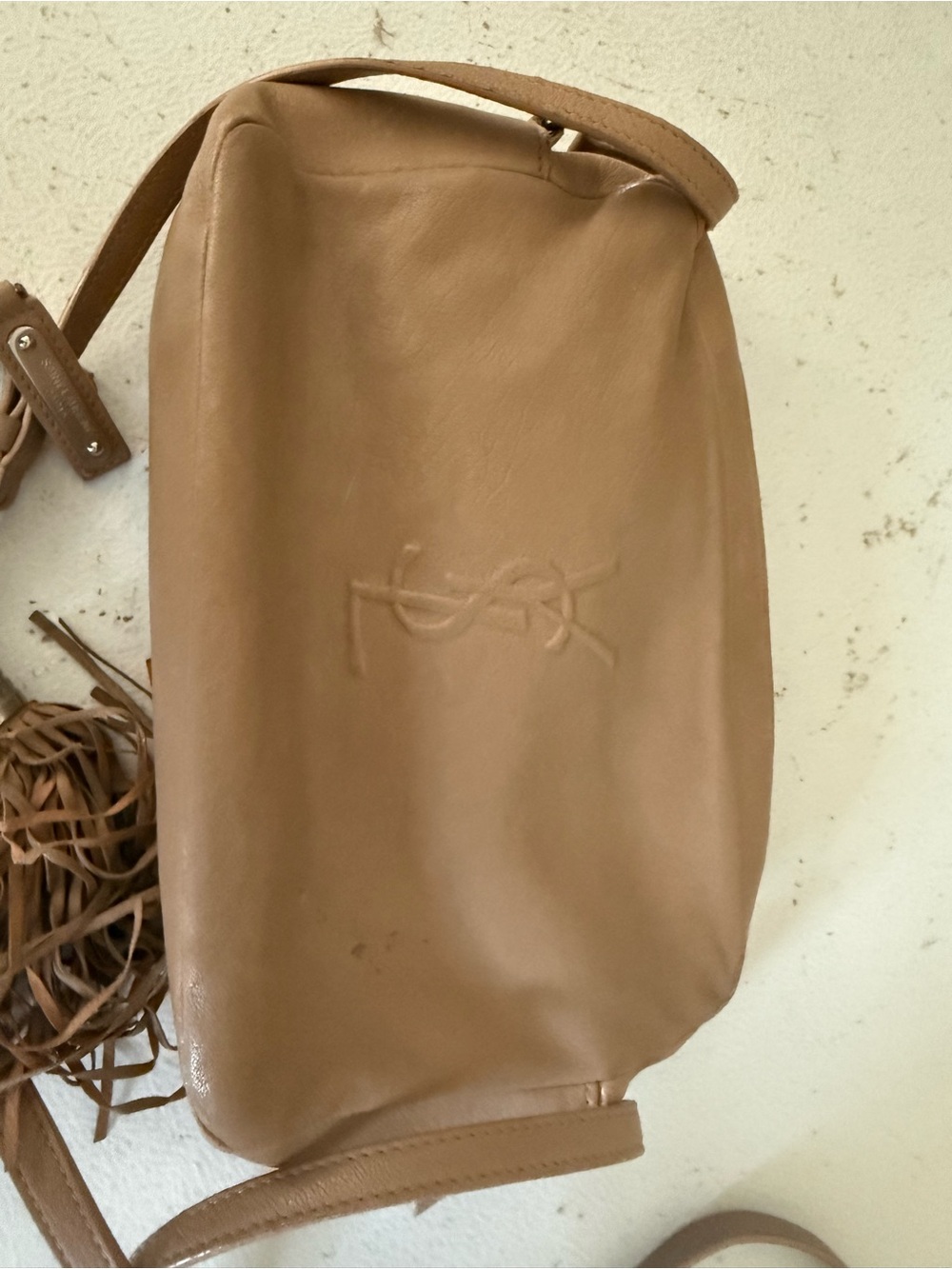 Authentic Saint Laurent Tan Leather Embossed Crossbody Bag